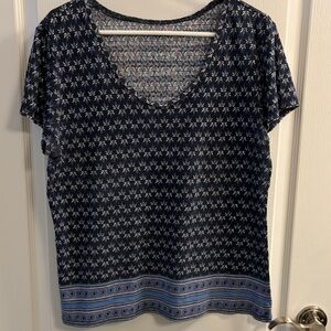 LOFT Blue and White Patterned Short Sleeve Top